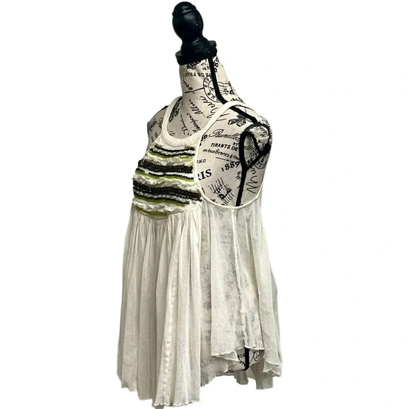 Free People Beaded Mesh Sheer Babydoll Tunic Blouse Sequin Beaded S Boho Peasent - Picture 2 of 10